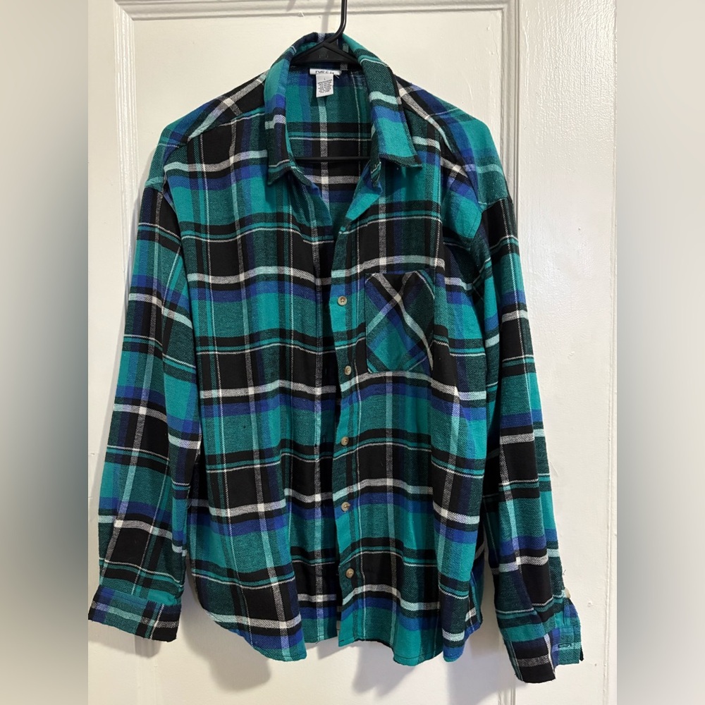 Rue21 Turquoise and Black Plaid Shirt Large